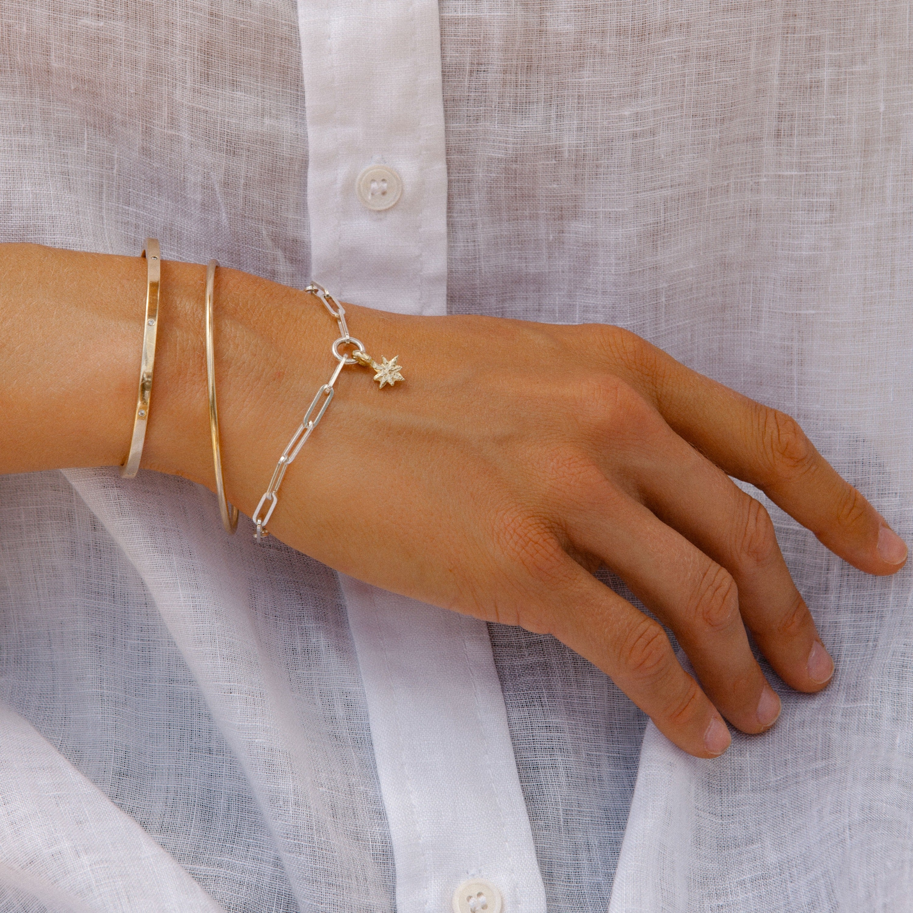 Silver & Gold Baby North Star Trace Chain Bracelet