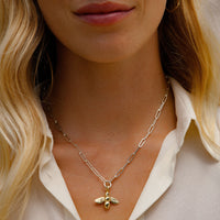 Silver & Gold Large Honey Bee Trace Chain Necklace