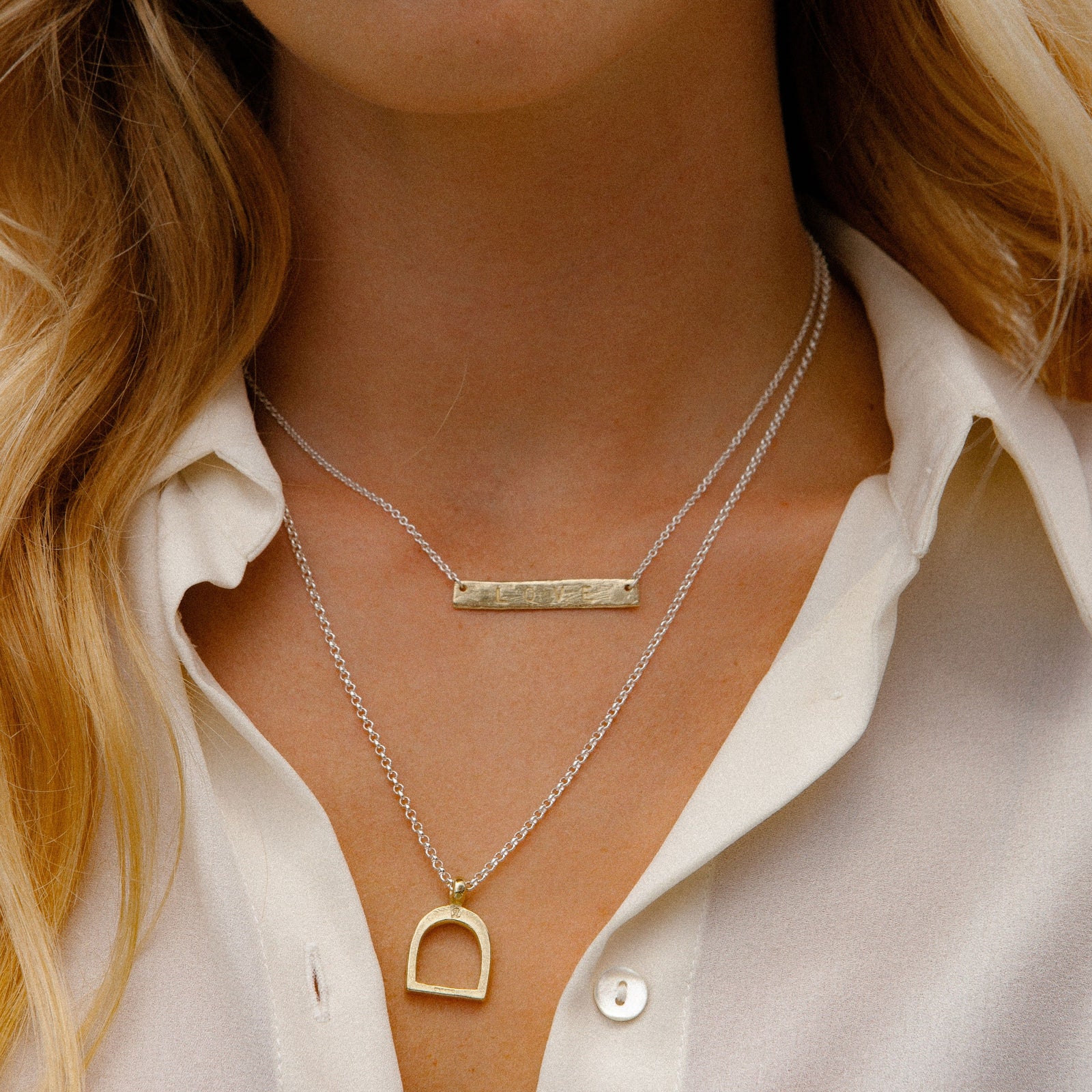 Silver & Gold Medium Stirrup Necklace