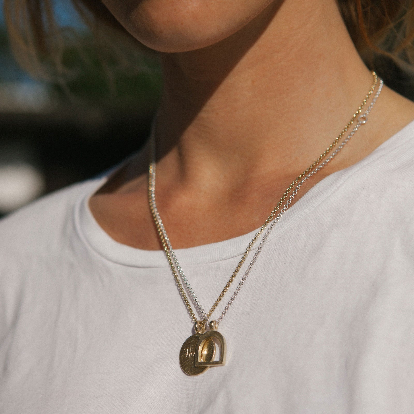 Silver & Gold Medium Stirrup Necklace