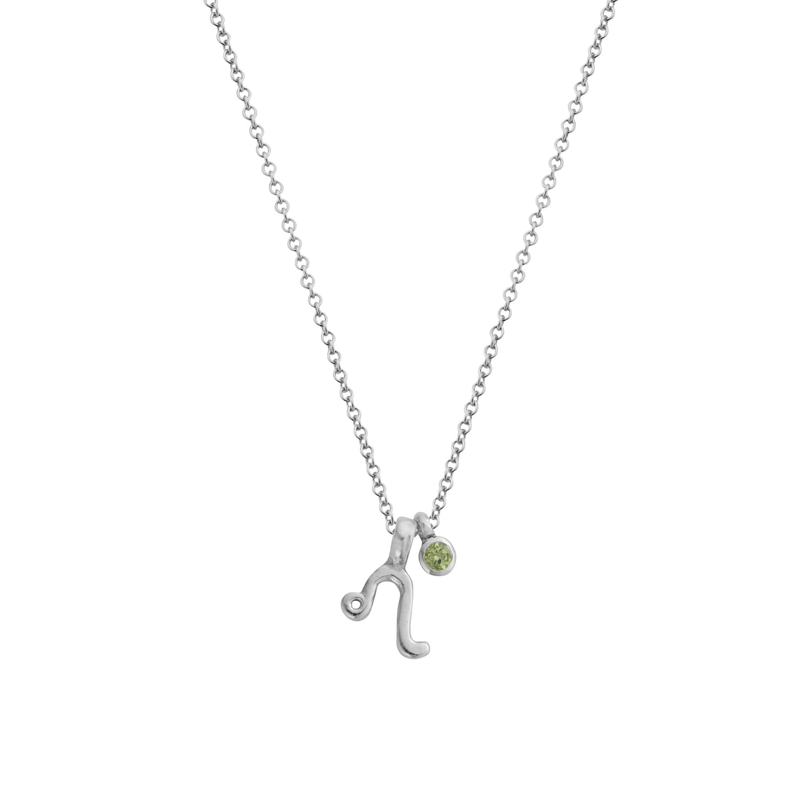 Silver Mini Leo Horoscope & Peridot Birthstone Necklace