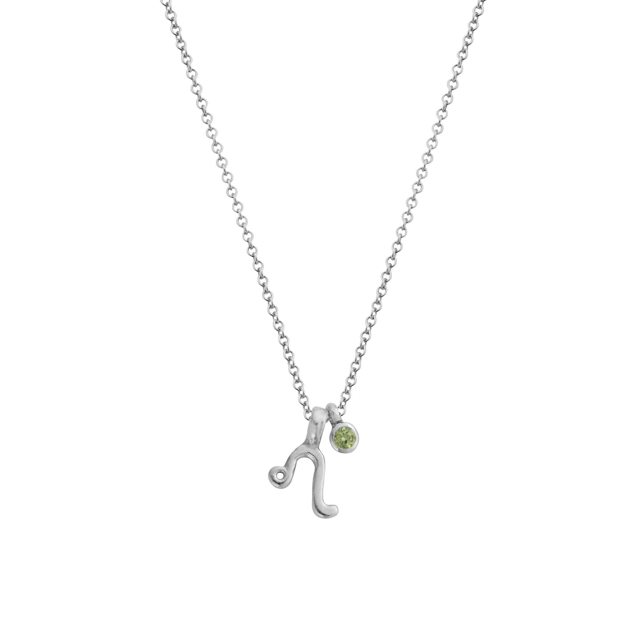 Silver Mini Leo Horoscope & Peridot Birthstone Necklace