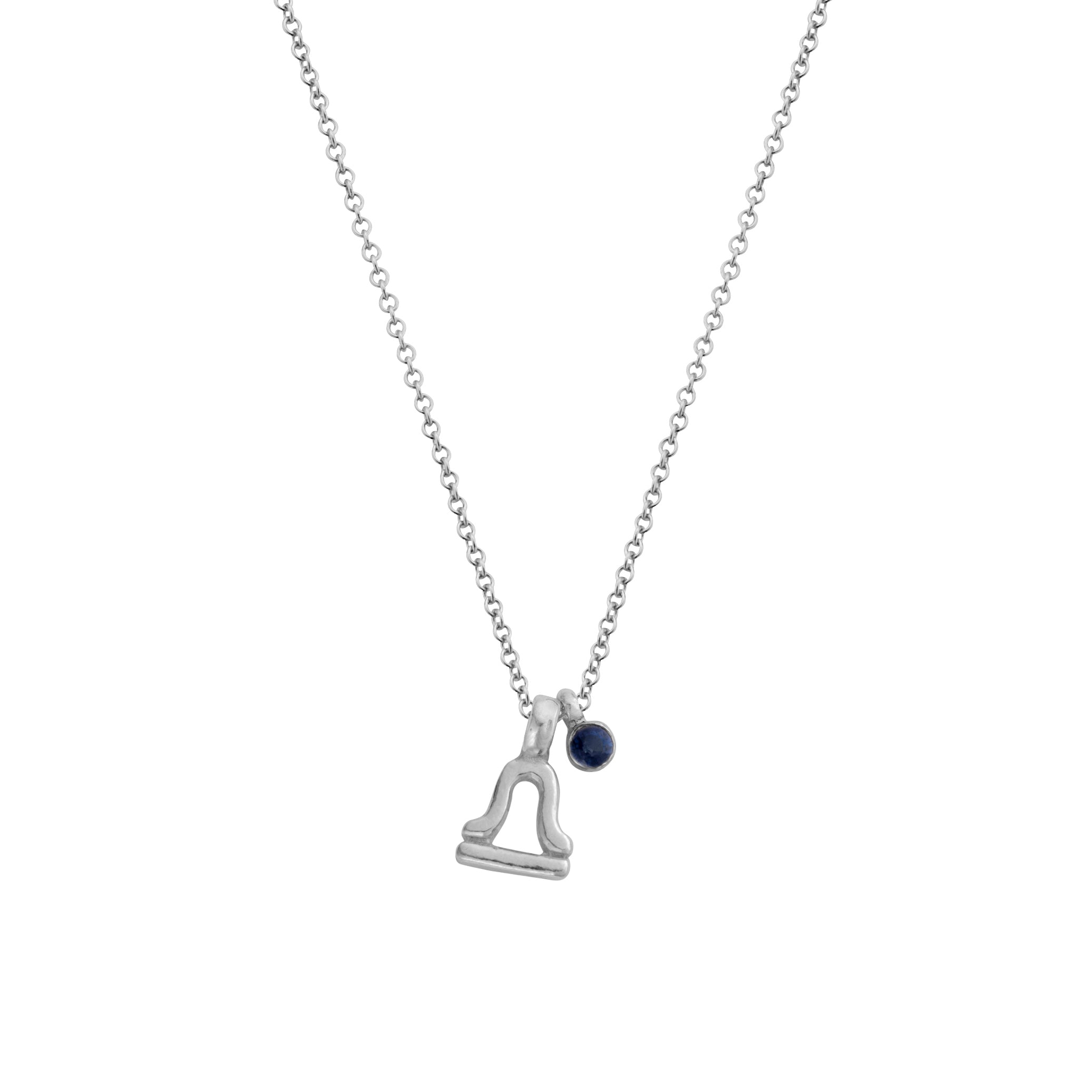Silver Mini Libra Horoscope & Blue Sapphire Birthstone Necklace