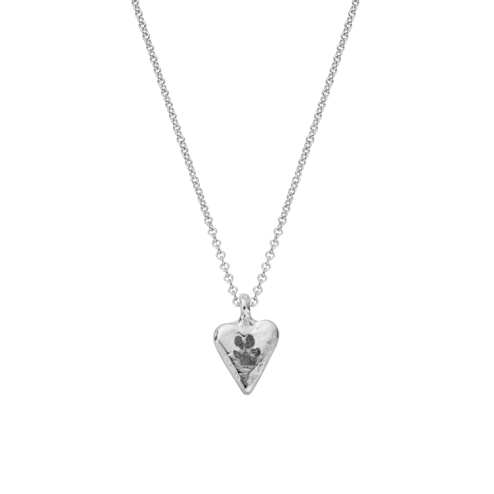 Silver Mini Heart Necklace with Paw Print