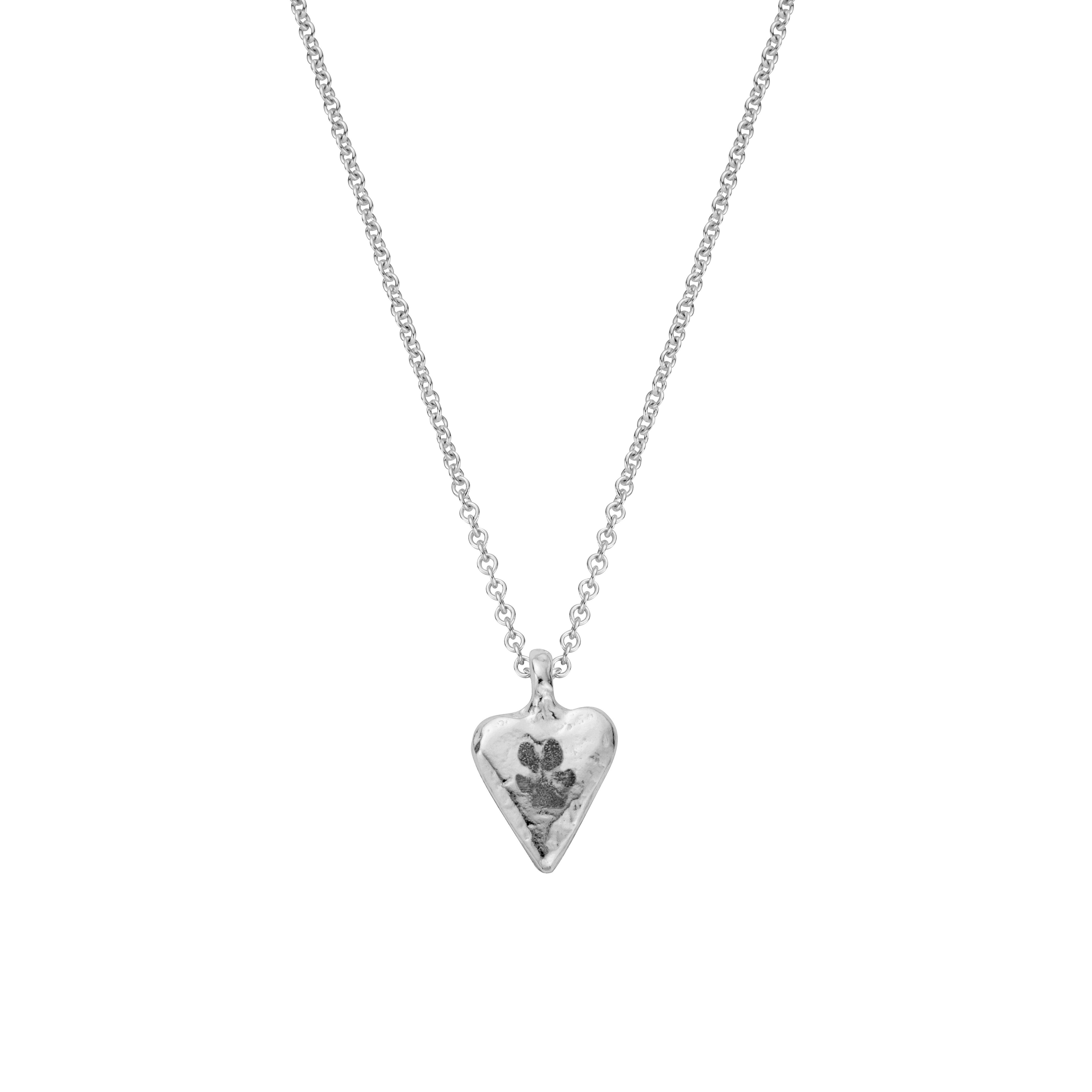 Silver Mini Heart Necklace with Paw Print