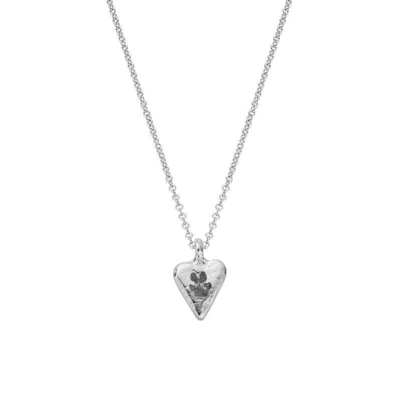 Silver Mini Heart Necklace with Paw Print