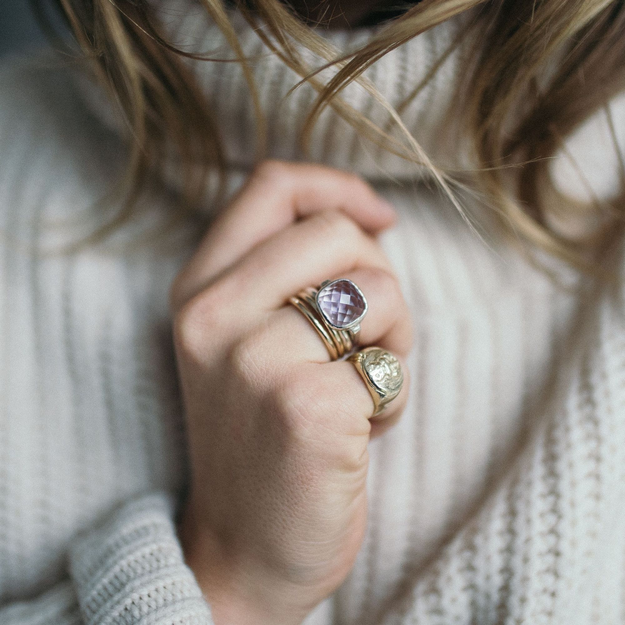 Gold Amethyst Crystal Ring