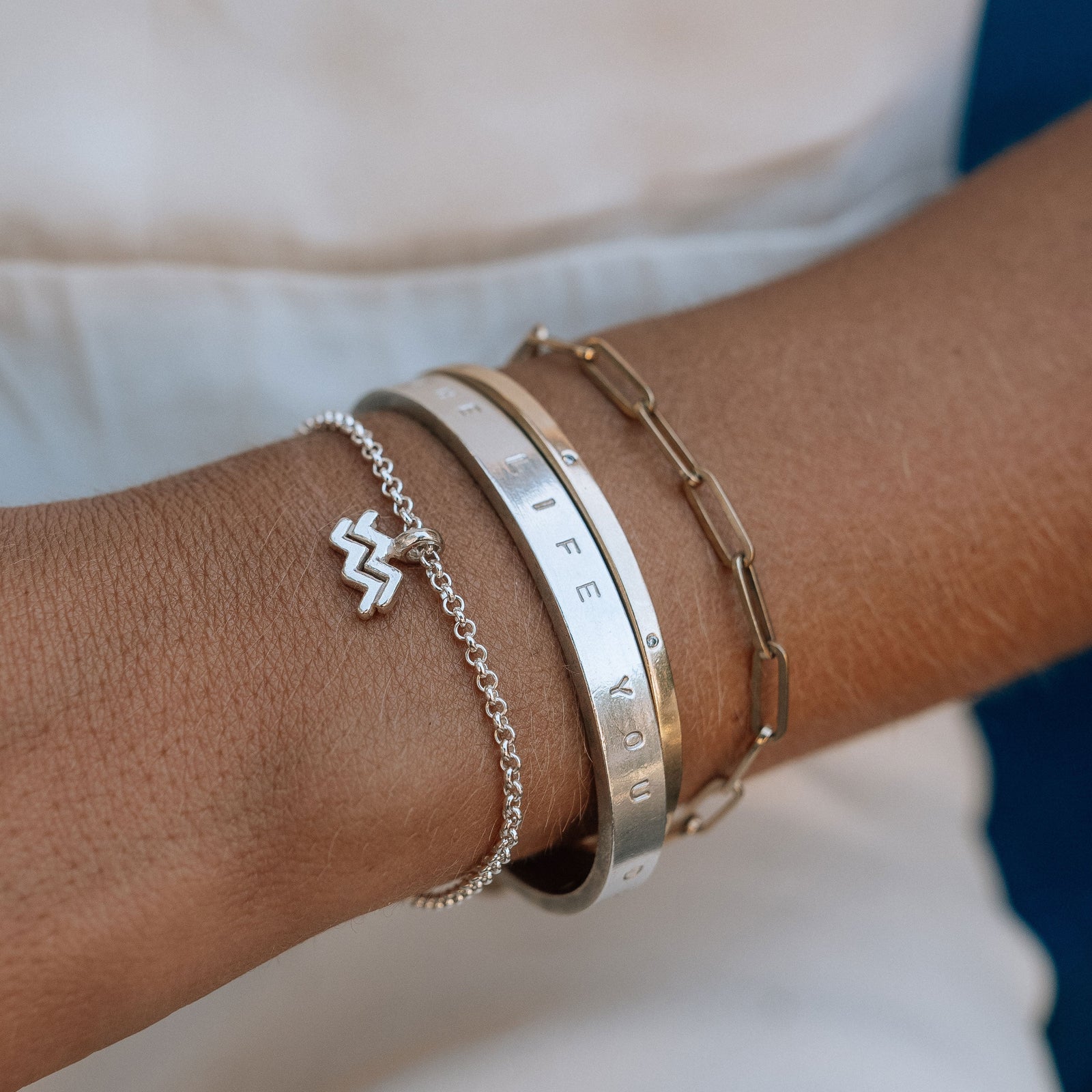 Silver Mini Aquarius Horoscope Chain Bracelet