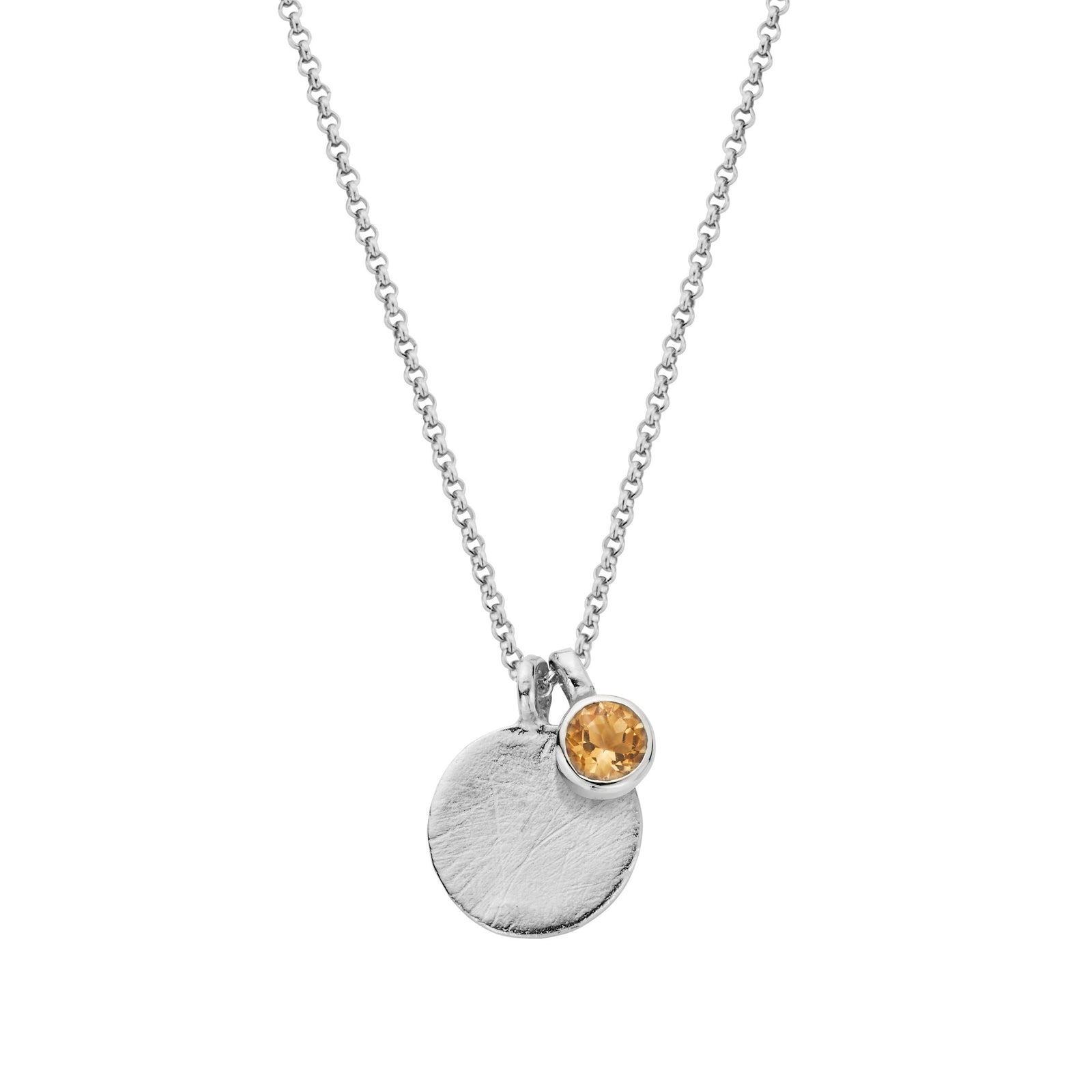 Silver Citrine Moon & Stone Necklace