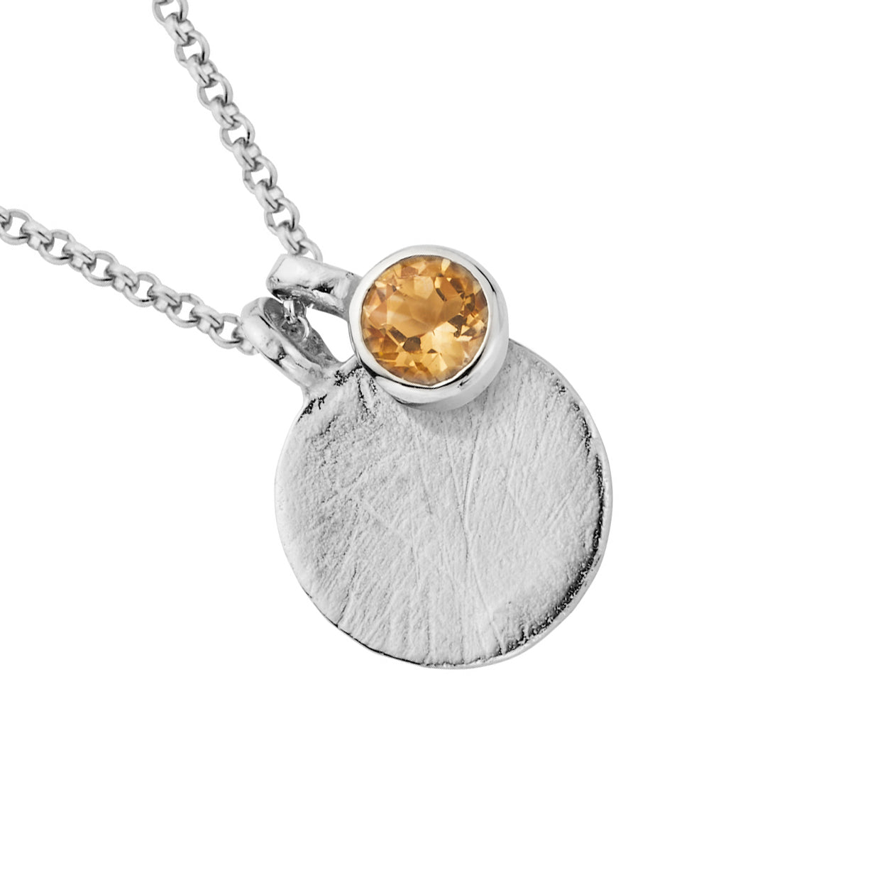 Silver Citrine Moon & Stone Necklace