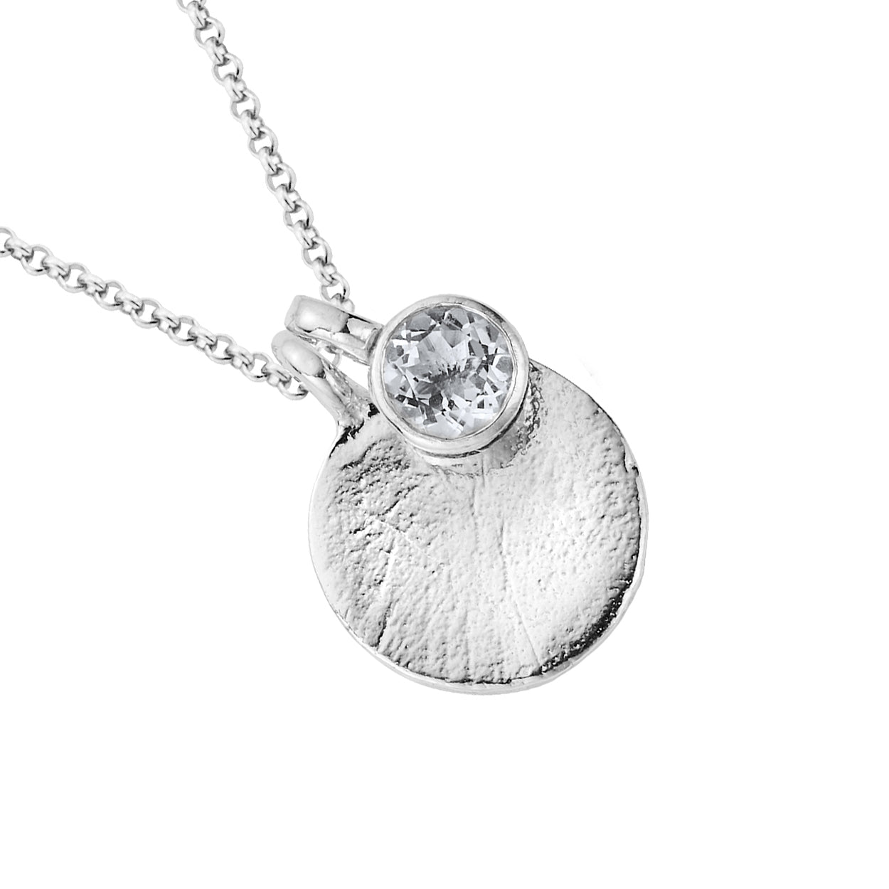 Silver Clear Quartz Moon & Stone Necklace