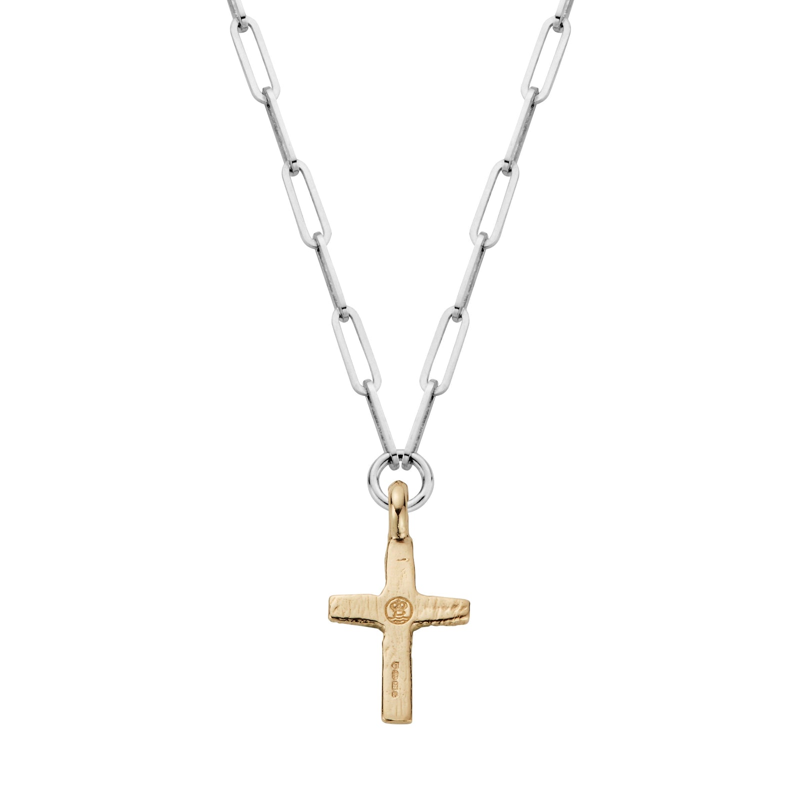 Silver & Gold Diamond Square Cross Trace Chain Necklace