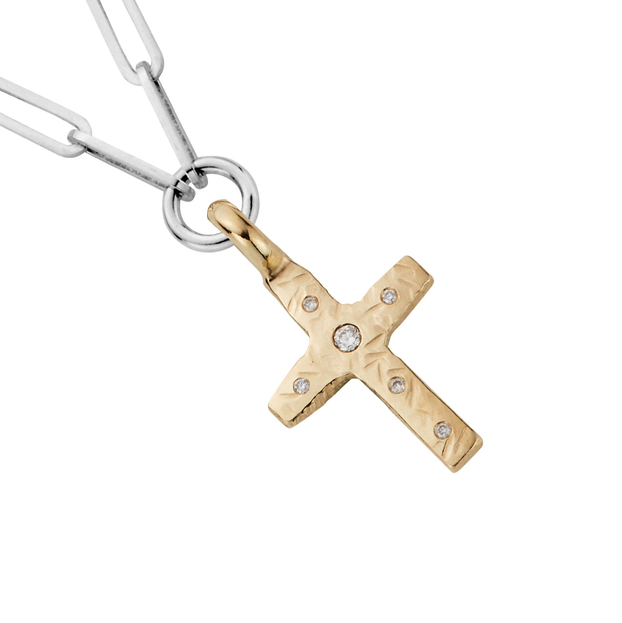 Silver & Gold Diamond Square Cross Trace Chain Necklace