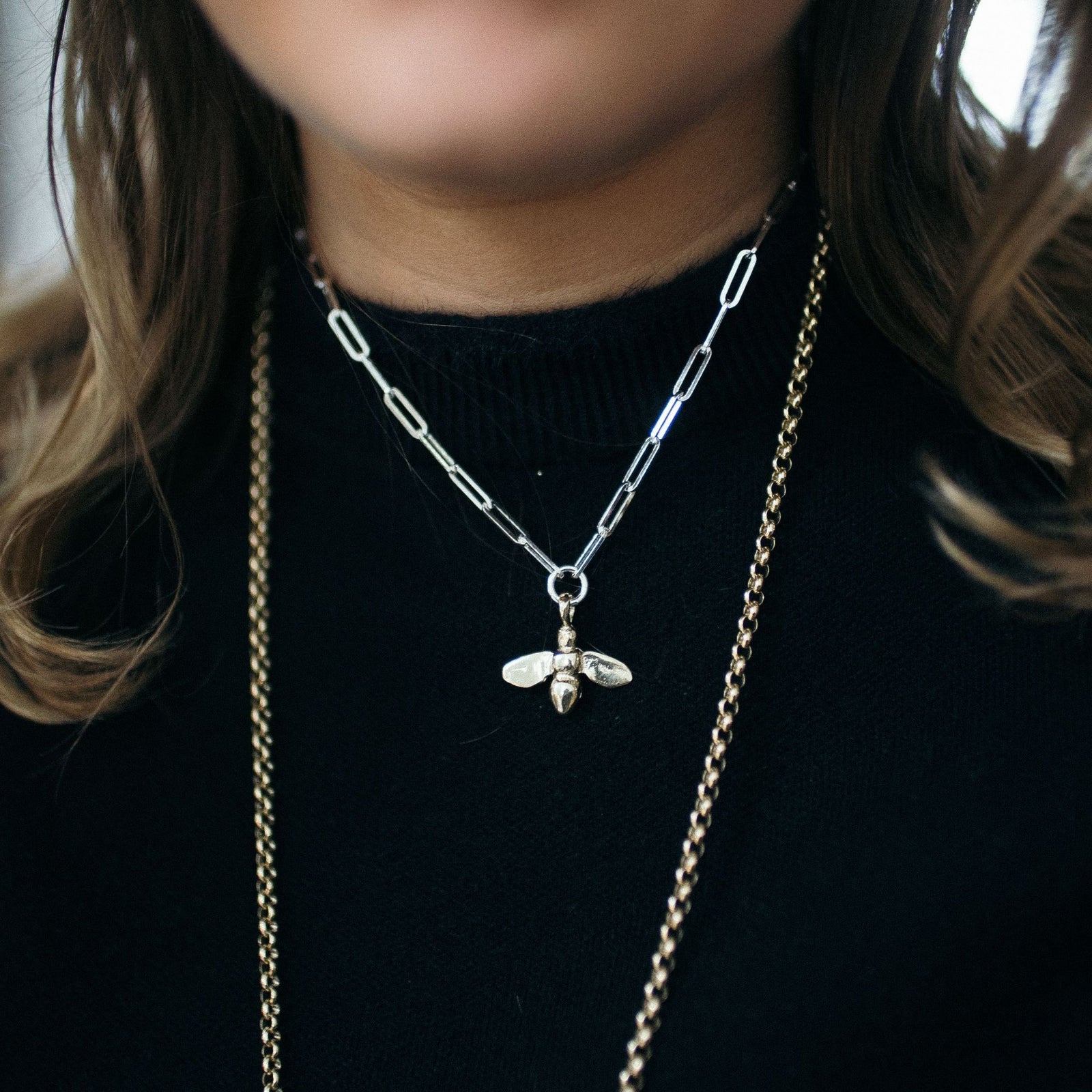 Silver & Gold Large Honey Bee Trace Chain Necklace