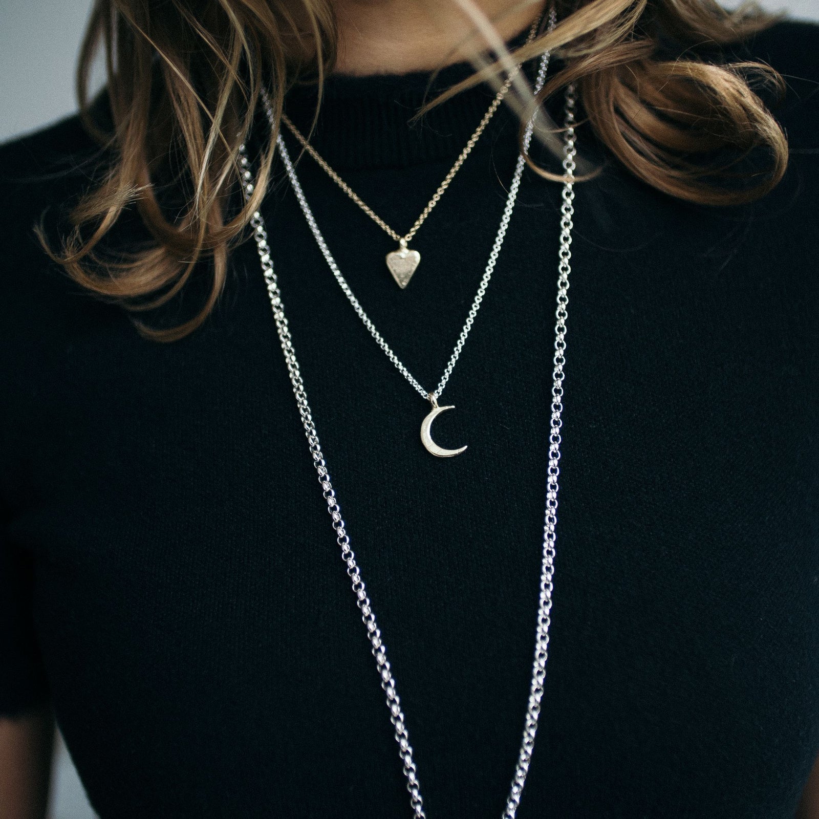 Silver & Gold Medium Crescent Moon Necklace