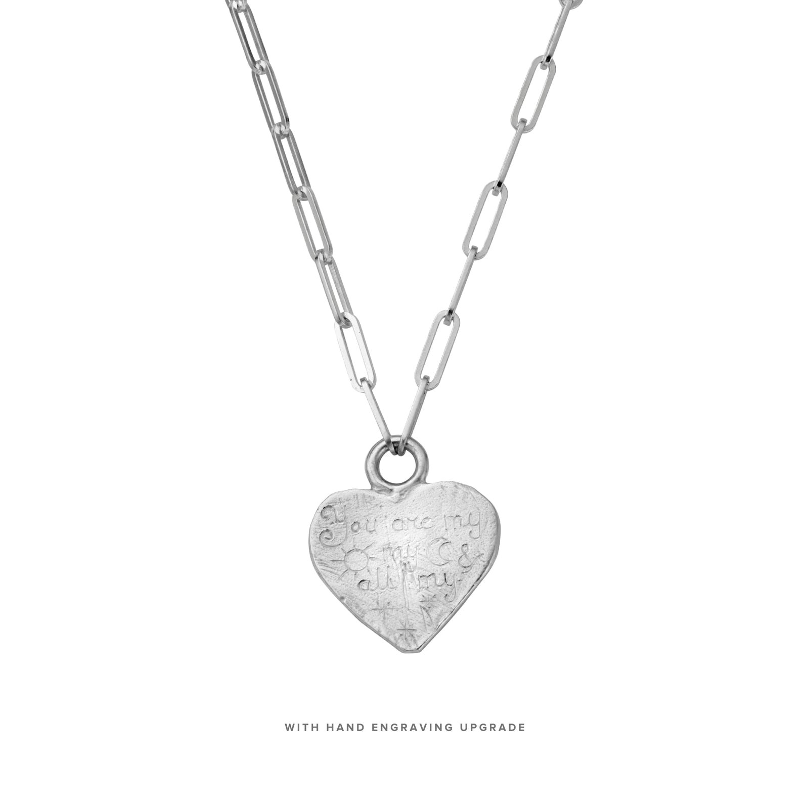 Silver Keeper's Heart Trace Chain Necklace with Handwriting