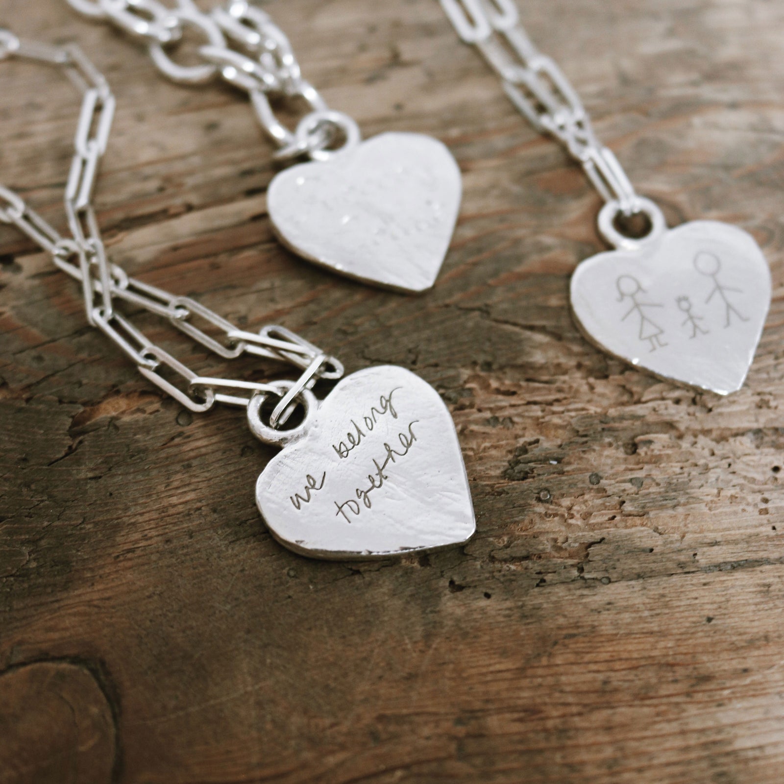 Silver Keeper's Heart Trace Chain Necklace with Handwriting