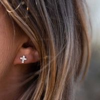 Silver Little Cross Ear Charm Set