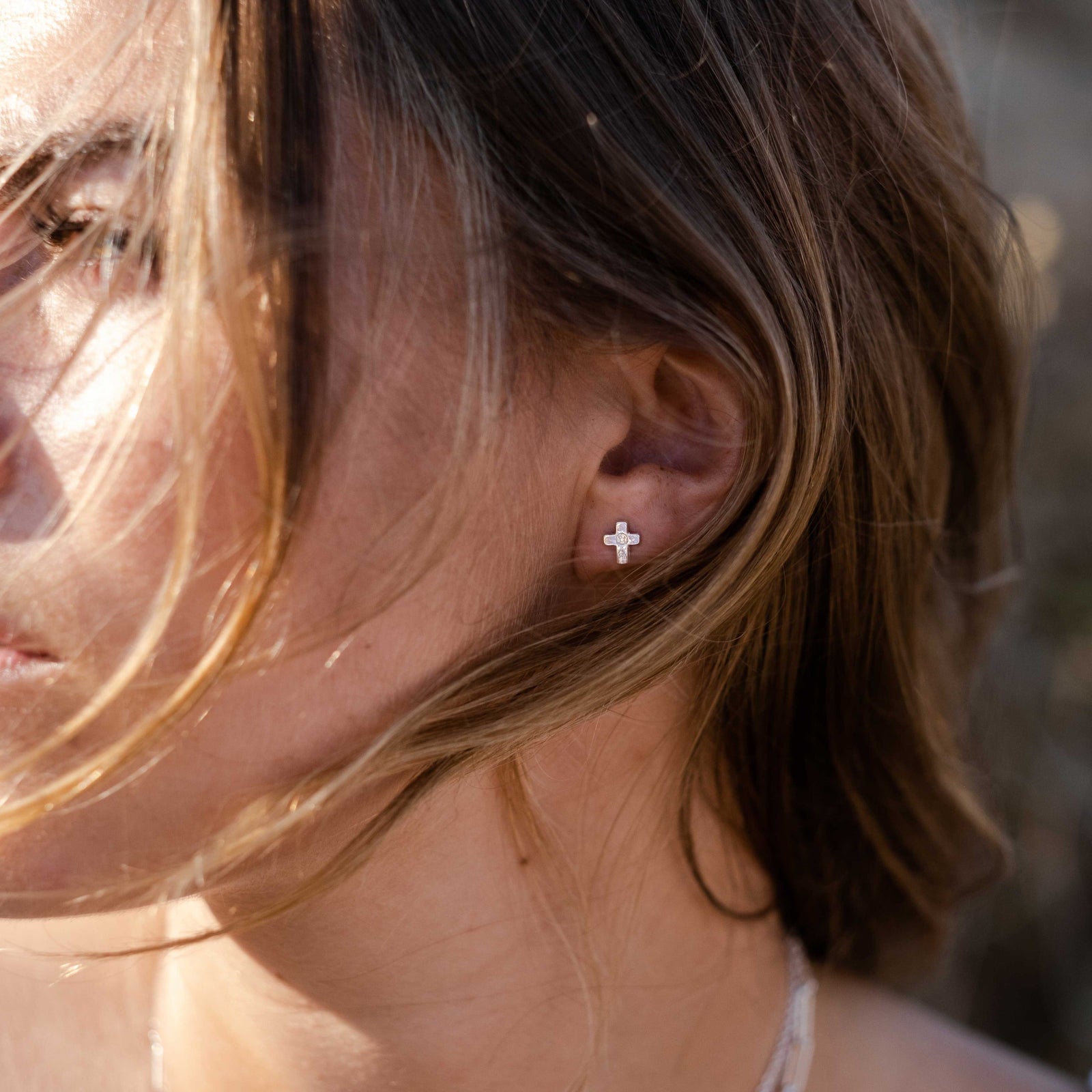 Silver Little Cross Ear Charm