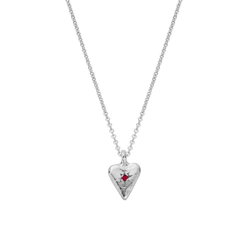 Silver Ruby Mini Heart Necklace