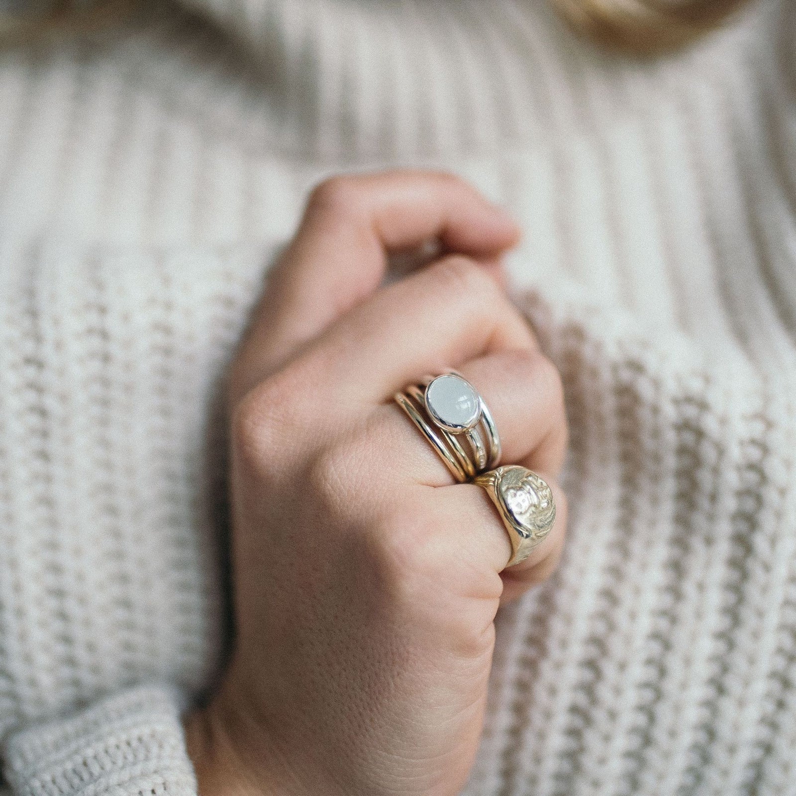 Silver Moonstone Baby Treasure Ring