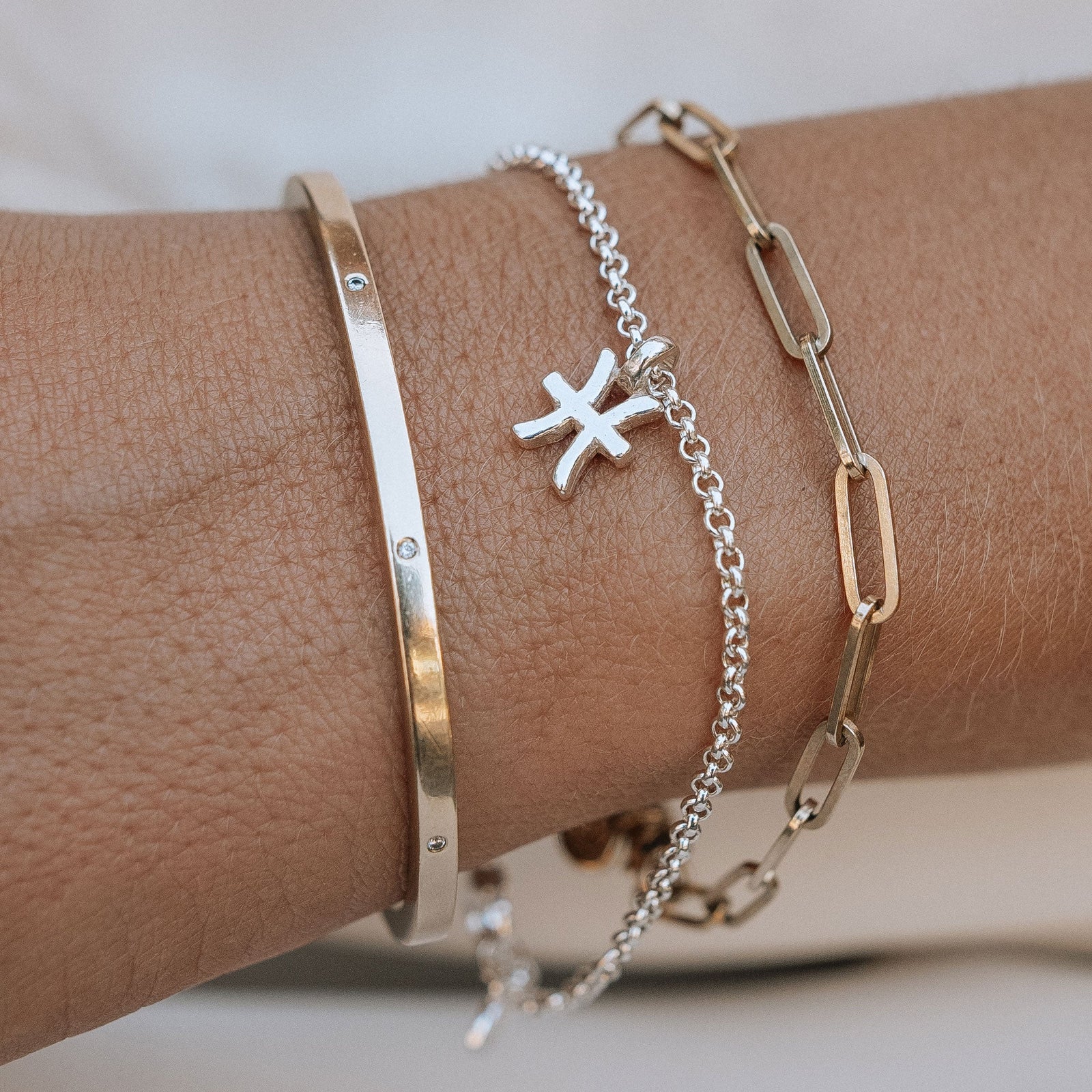 Silver Mini Pisces Horoscope Chain Bracelet