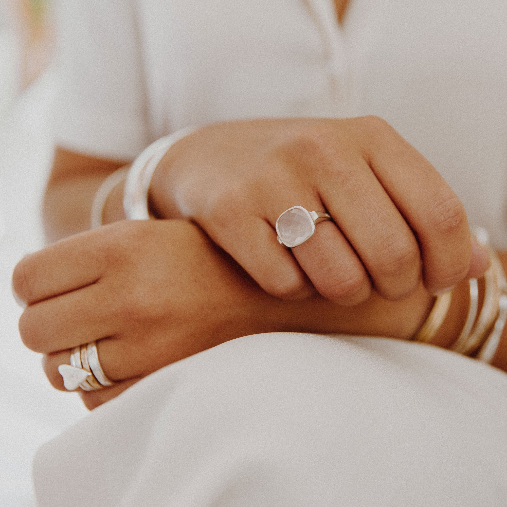 Silver Rose Quartz Crystal Ring