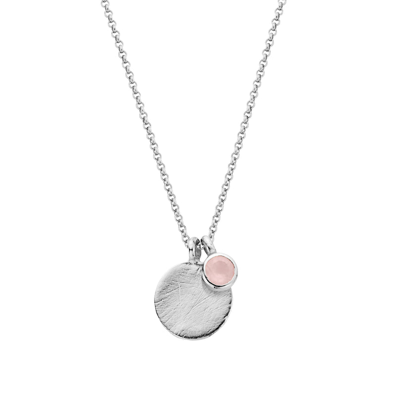 Silver Rose Quartz Moon & Stone Necklace