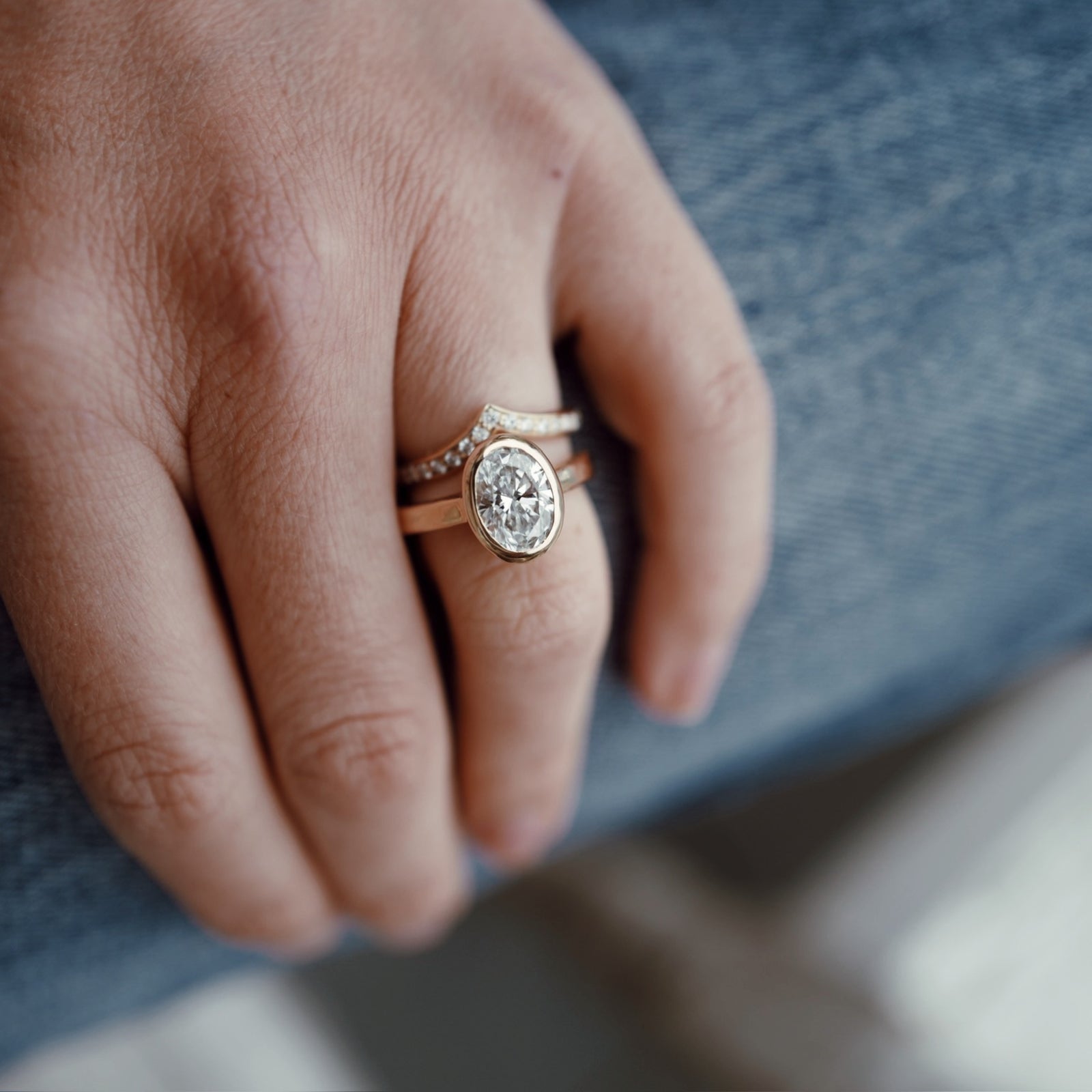 'The Story' 18ct Gold Oval 2ct Lab Grown Diamond Bezel Engagement Ring