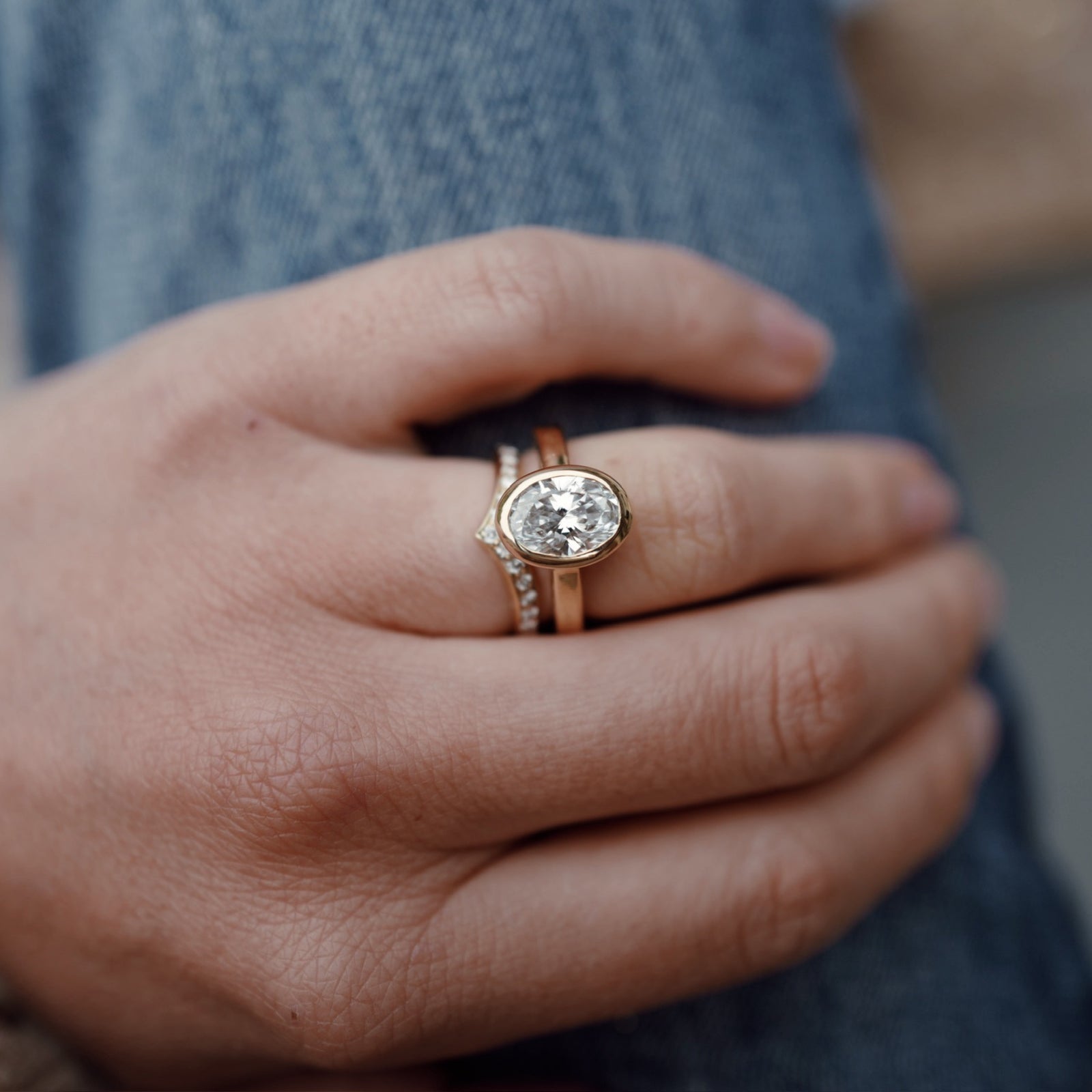 'The Story' 9ct Gold Oval 2ct Lab Grown Diamond Bezel Engagement Ring