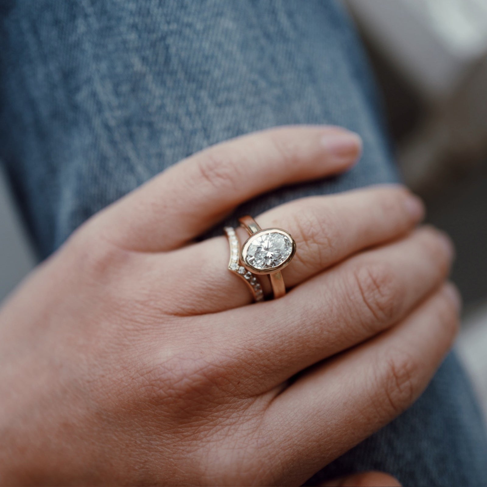 'The Story' 18ct Gold Oval 2ct Lab Grown Diamond Bezel Engagement Ring