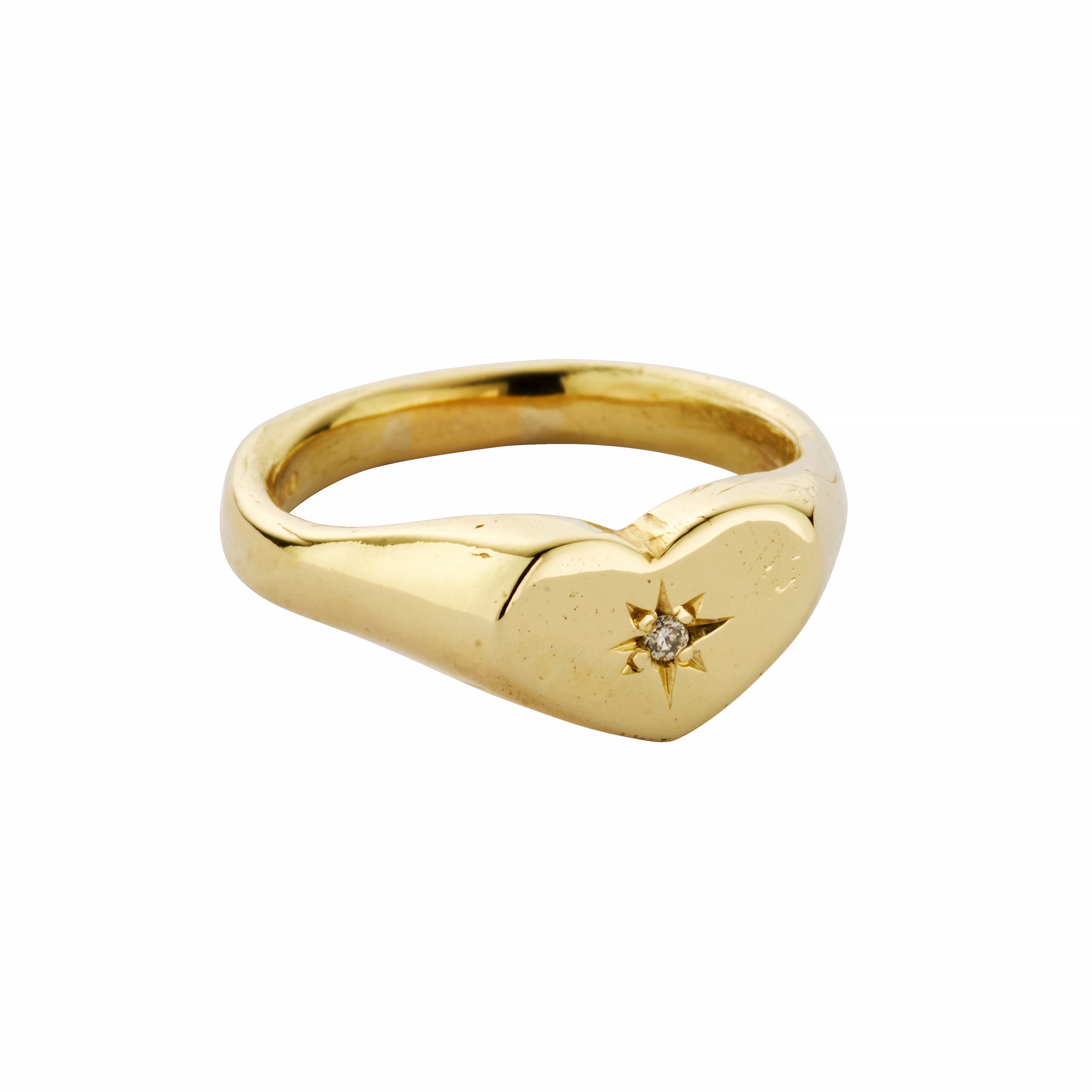 Gold Diamond Star Sweetheart Signet Ring