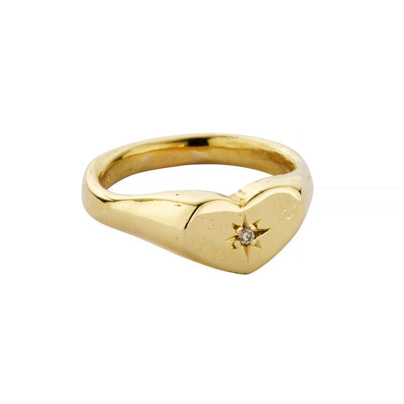 Gold Diamond Star Sweetheart Signet Ring