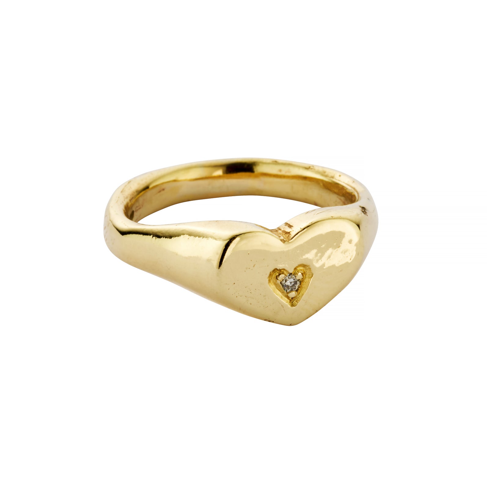 Gold Diamond Heart Sweetheart Signet Ring