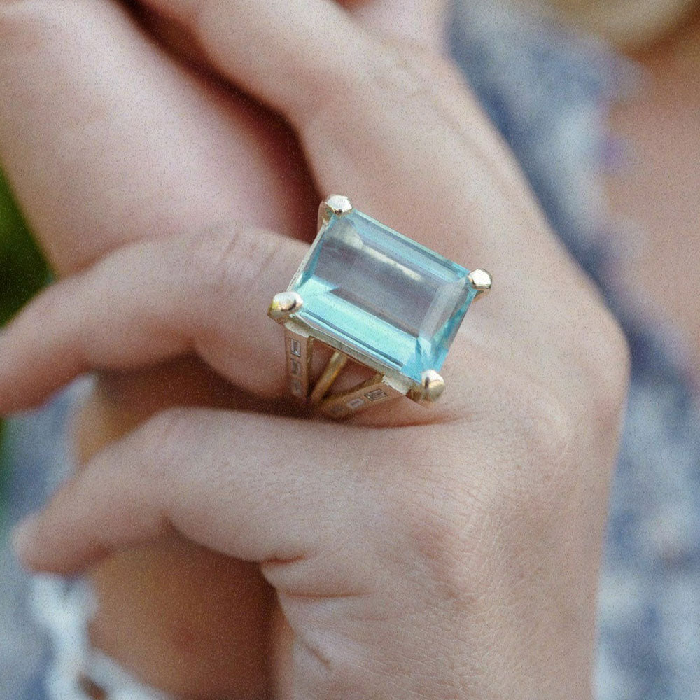 THEIA Gold Aquamarine & Diamond Ring