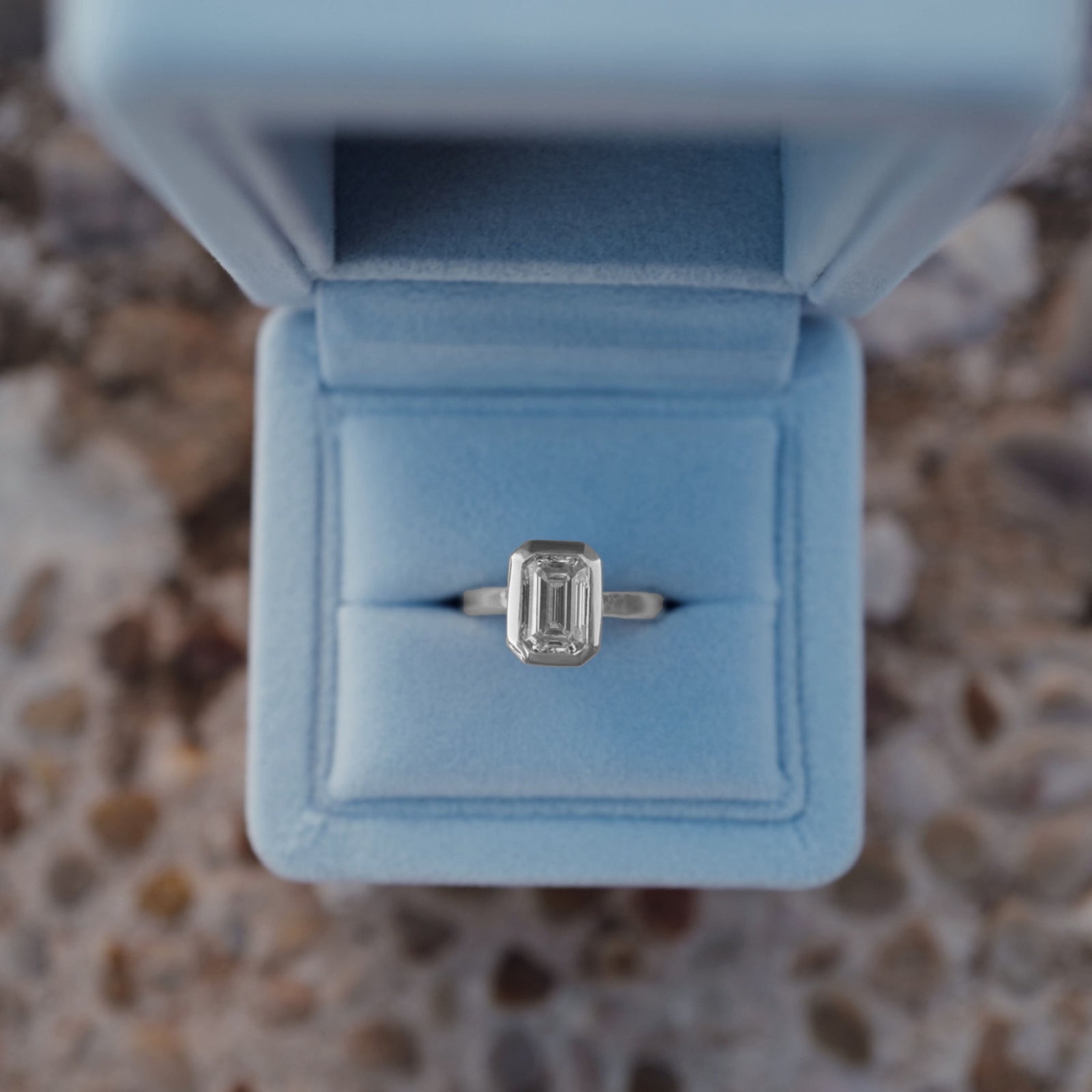'The Heirloom' 18ct White Gold Emerald 2ct Lab Grown Diamond Bezel Engagement Ring
